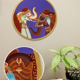 Hand-Painted Round Elephant Wall Plate – Indian Scenery Design (12″)